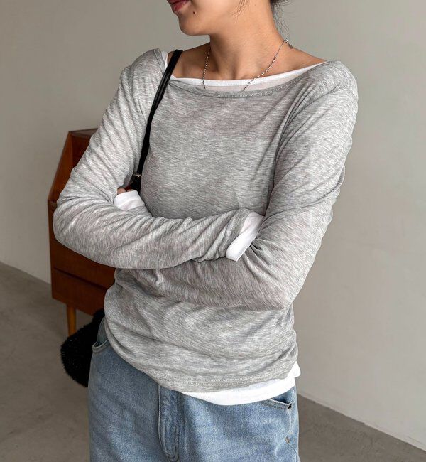  「【前後2WAY】2WAYボートネックシアーロンT」|Tシャツ・カットソー|