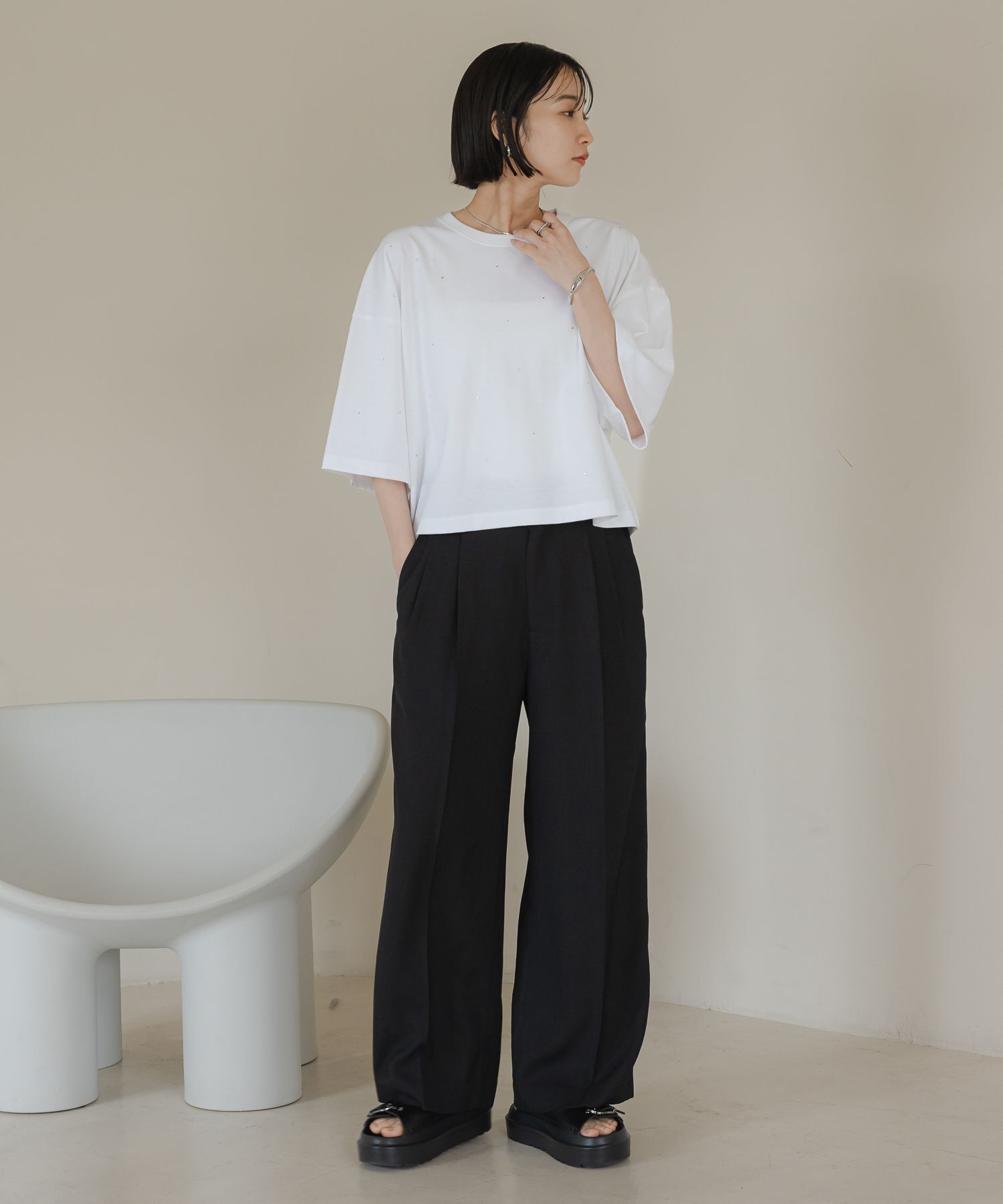 LOWRYS FARM「バスケットワイドパンツ」|チノ|