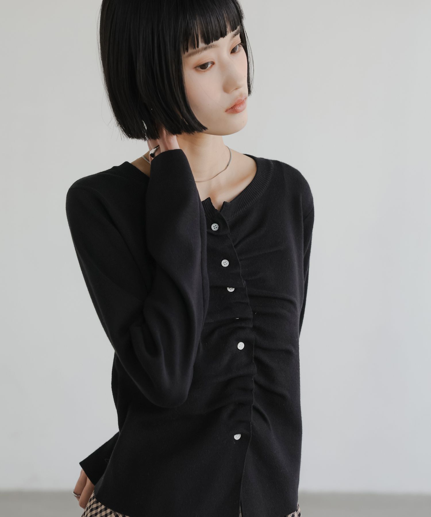 LOWRYS FARM「ギャザーボタンカーディガンＬＳ」|ニット・セーター|