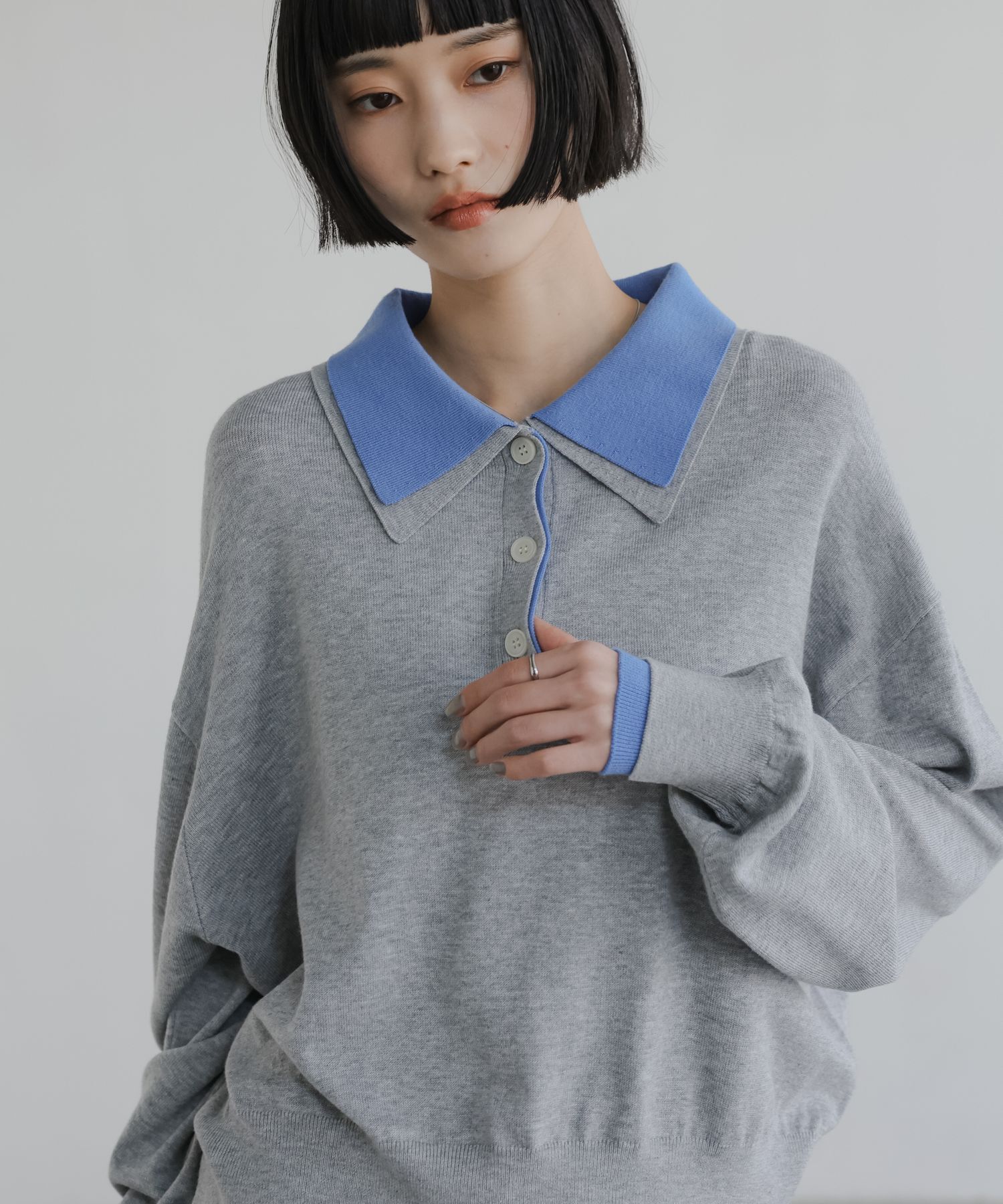 LOWRYS FARM「バイカラーニットポロＬＳ」|ニット・セーター|