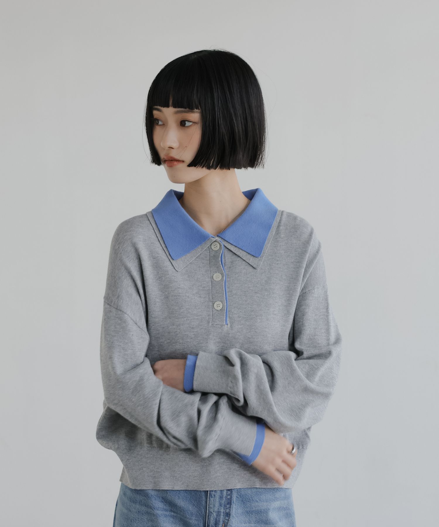 LOWRYS FARM「バイカラーニットポロＬＳ」|ニット・セーター|