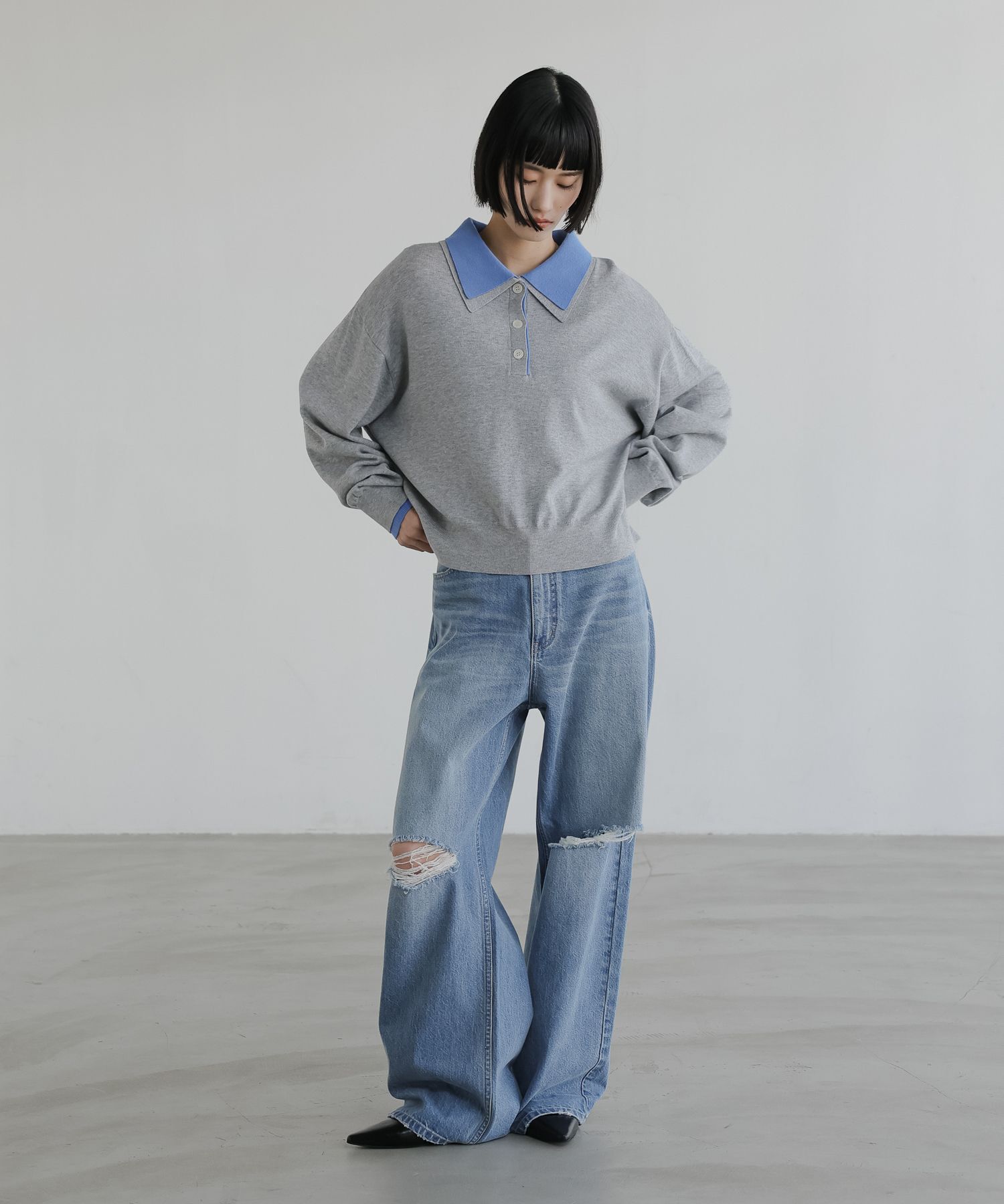 LOWRYS FARM「バイカラーニットポロＬＳ」|ニット・セーター|