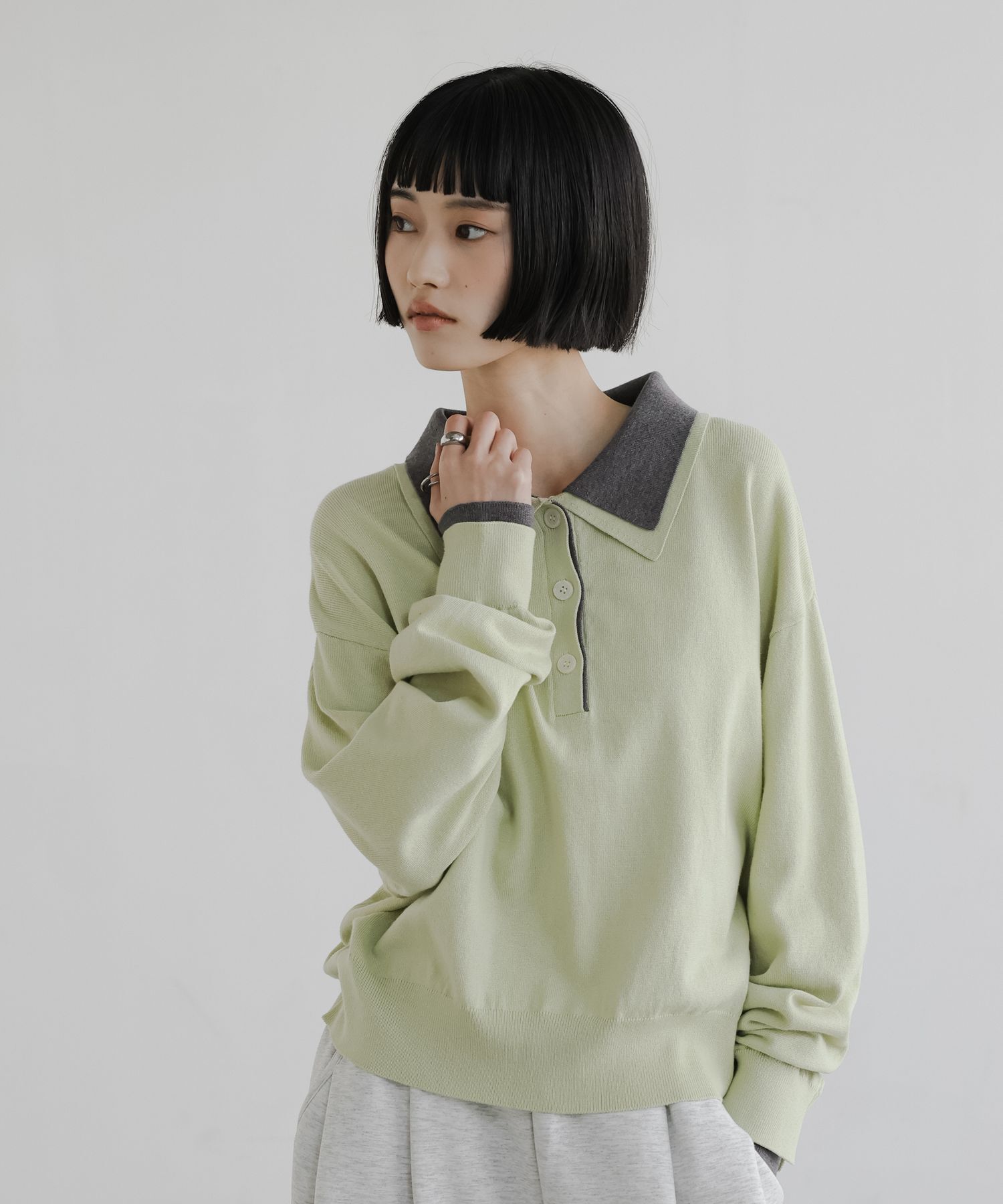 LOWRYS FARM「バイカラーニットポロＬＳ」|ニット・セーター|