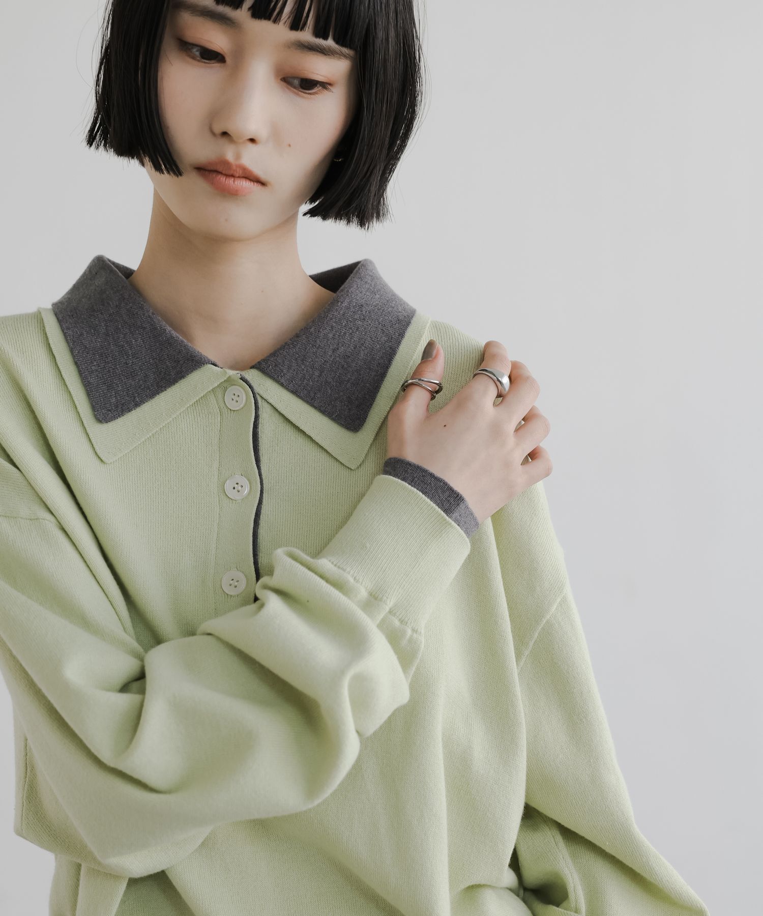 LOWRYS FARM「バイカラーニットポロＬＳ」|ニット・セーター|