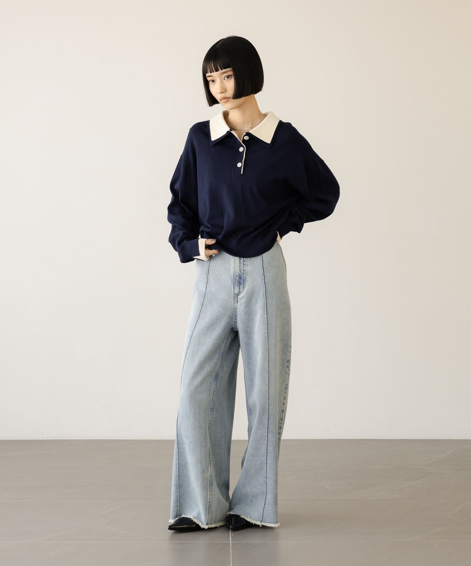 LOWRYS FARM「バイカラーニットポロＬＳ」|ニット・セーター|