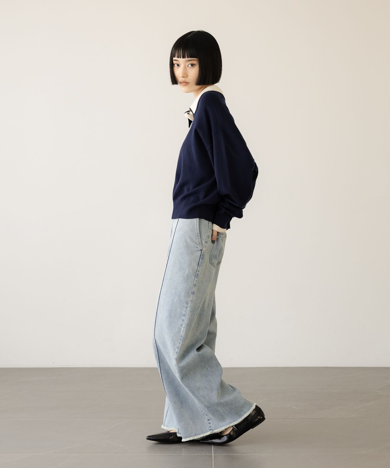 LOWRYS FARM「バイカラーニットポロＬＳ」|ニット・セーター|