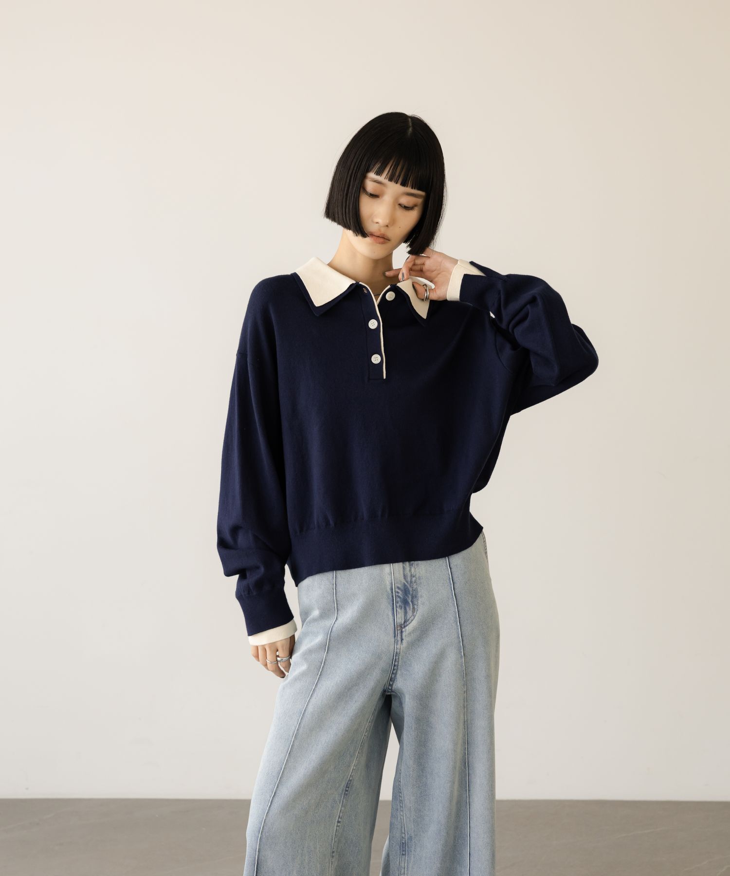 LOWRYS FARM「バイカラーニットポロＬＳ」|ニット・セーター|