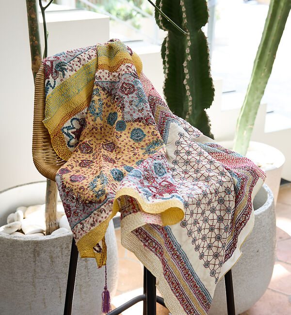 collex「刺し子シルク大判ストール」|マフラー|イエロー