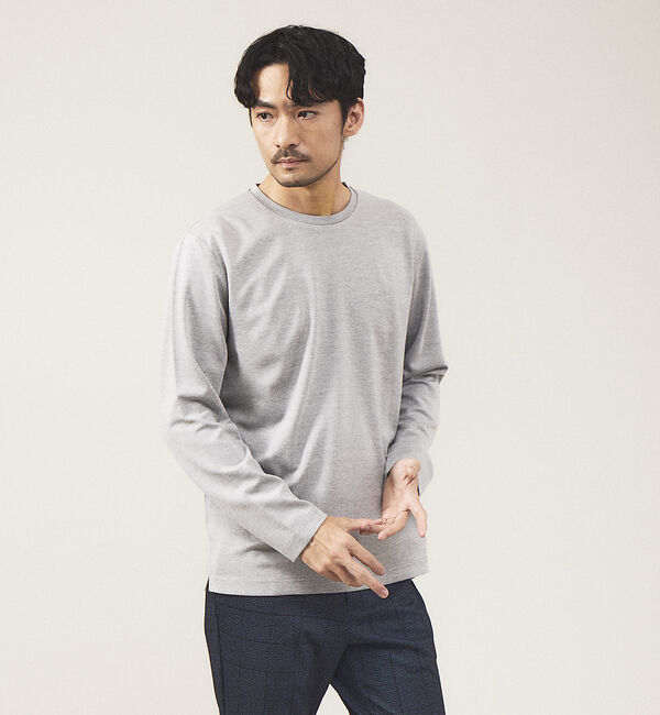 ABAHOUSE「【クルーネック】ポンチ 長袖 Tシャツ」|Tシャツ・カットソー|ライトグレー