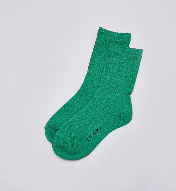 ABAHOUSE「【YUQRI】puff pile short crew＆line crew /」|ソックス|グリーン