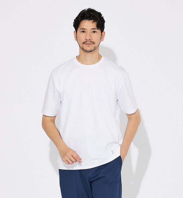 ABAHOUSE「【コットンシルケット】ポンチ クルーネック Tシャツ」|Tシャツ・カットソー|ホワイト