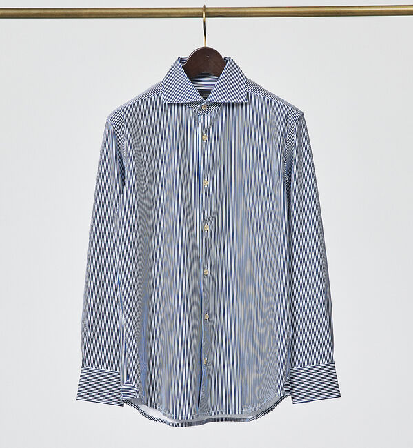 ABAHOUSE「【FLEX SHIRTS】Dry Moment ナロウ ストライプ 長袖 シャツ」|シャツ・ブラウス|ネイビー