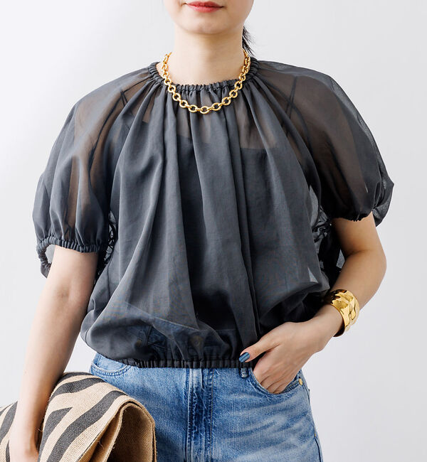 Rouge vif「コットンボイルギャザーブラウス」|シャツ・ブラウス|チャコールグレー