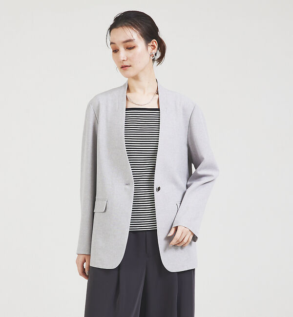 qualite「【セットアップ対応】クリスピーリネンジャケット」|ノーカラージャケット|