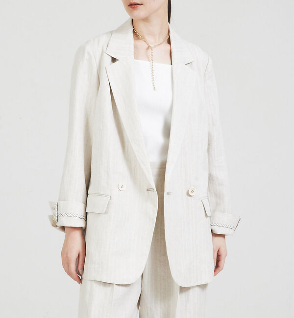 qualite「【セットアップ対応】ランダムヘリンボーンリネンジャケット」|テーラードジャケット|グレージュ