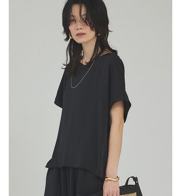 qualite「【接触冷感＆吸水速乾】クールサテンブラウス/セットアップ対応【予約】」|シャツ・ブラウス|ブラック