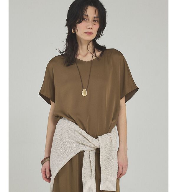 qualite「【接触冷感＆吸水速乾】クールサテンブラウス/セットアップ対応【予約】」|シャツ・ブラウス|カーキ