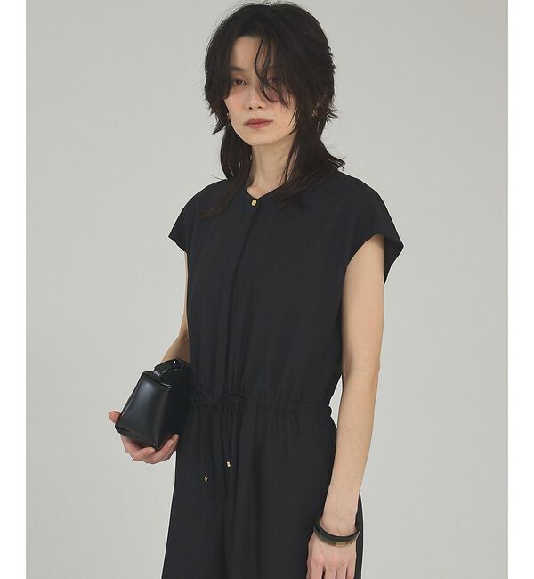 qualite「【接触冷感】リネンブレンドドロストオールインワン【予約】」|オールインワン|ブラック