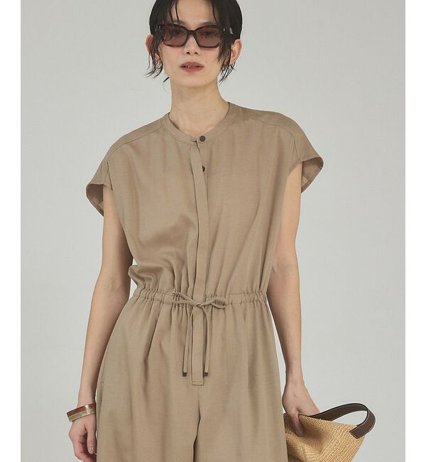 qualite「【接触冷感】リネンブレンドドロストオールインワン【予約】」|オールインワン|ダークベージュ