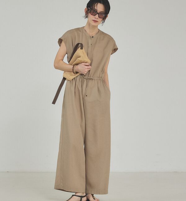 qualite「【接触冷感】リネンブレンドドロストオールインワン【予約】」|オールインワン|