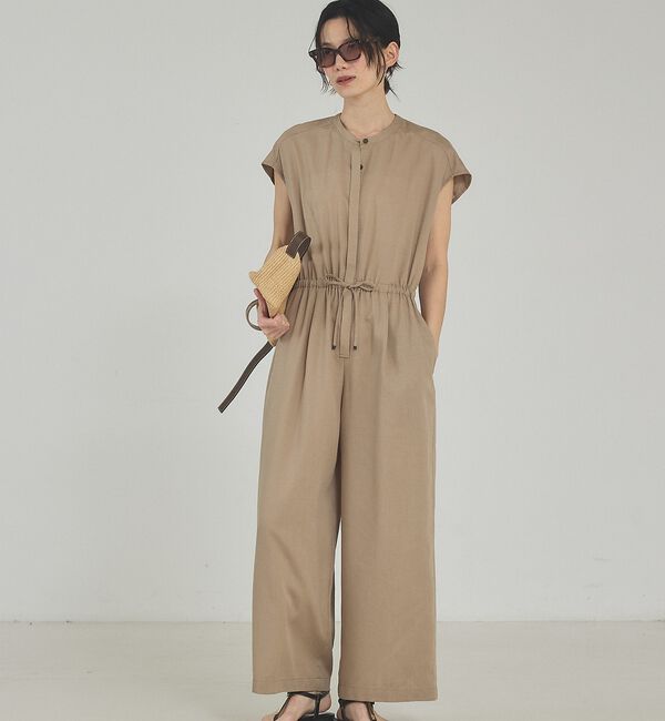 qualite「【接触冷感】リネンブレンドドロストオールインワン【予約】」|オールインワン|