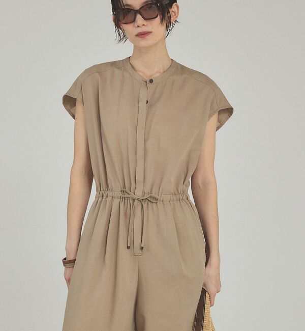 qualite「【接触冷感】リネンブレンドドロストオールインワン【予約】」|オールインワン|