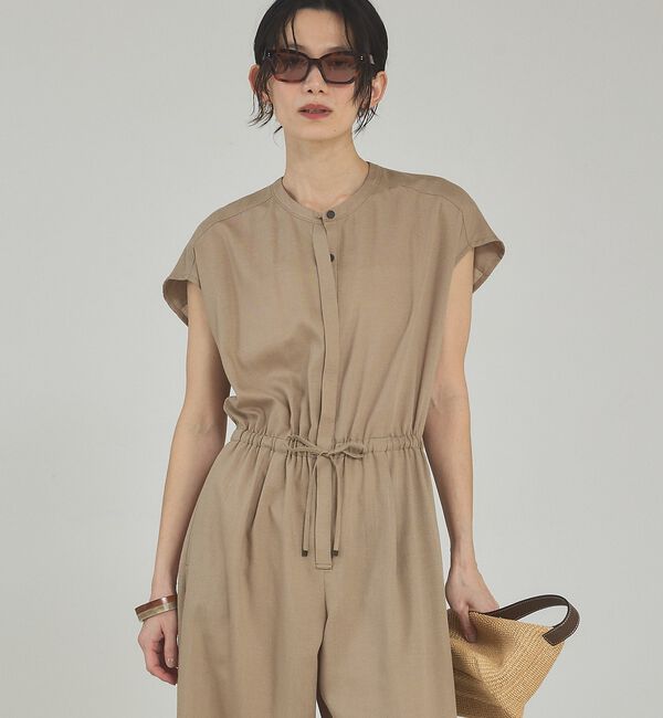 qualite「【接触冷感】リネンブレンドドロストオールインワン【予約】」|オールインワン|