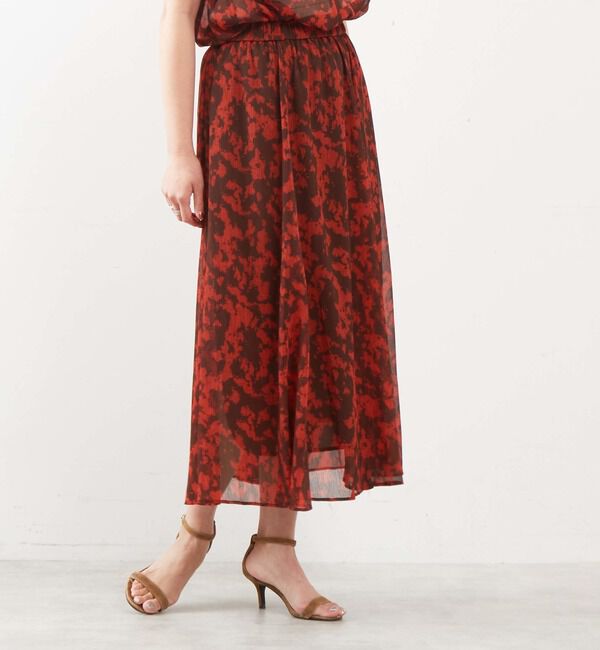 Liesse「プリント楊柳フレアギャザースカート」|スカート|ブラウン