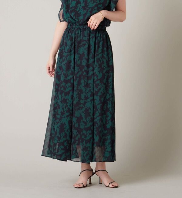 Liesse「プリント楊柳フレアギャザースカート」|スカート|ネイビー