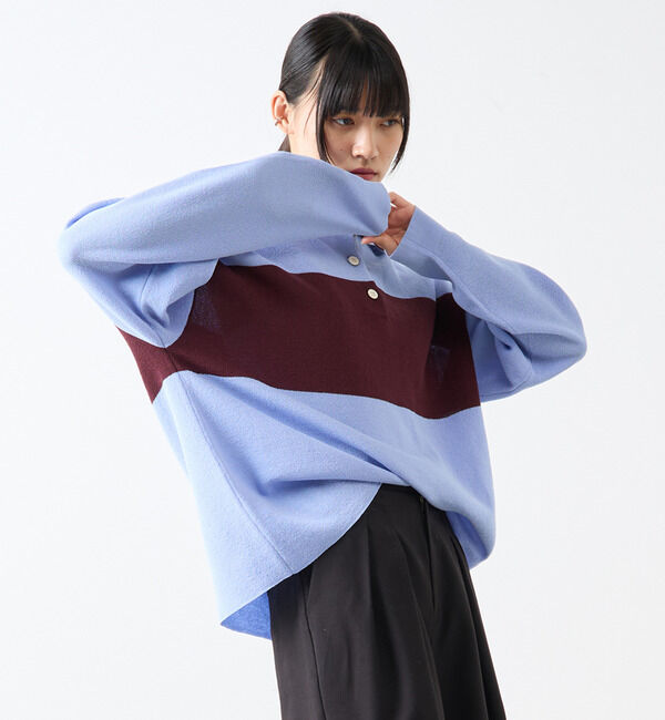 Soffitto「鹿の子編みシアーポロニット」|ニット・セーター|サックスブルー