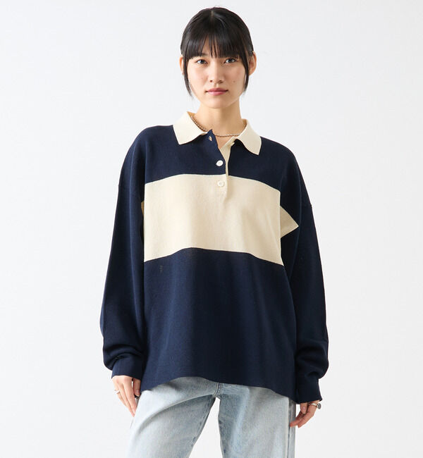 Soffitto「鹿の子編みシアーポロニット」|ニット・セーター|ネイビー