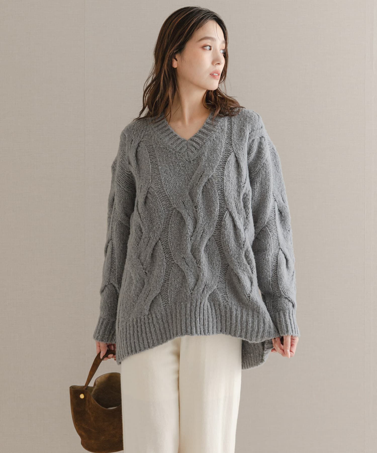 URBAN RESEARCH ROSSO「ウールカシミヤケーブル編オーバーニット」|ニット・セーター|