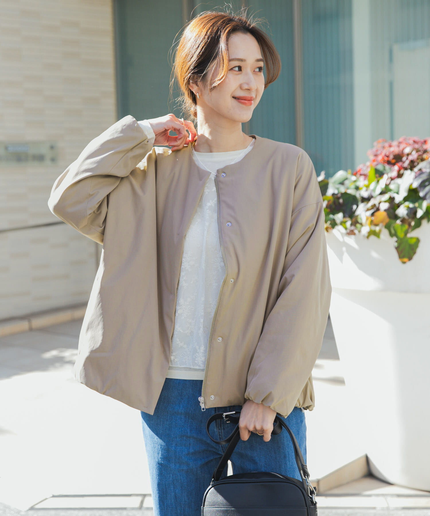 URBAN RESEARCH DOORS「撥水中綿ノーカラーコート」|ノーカラーコート|