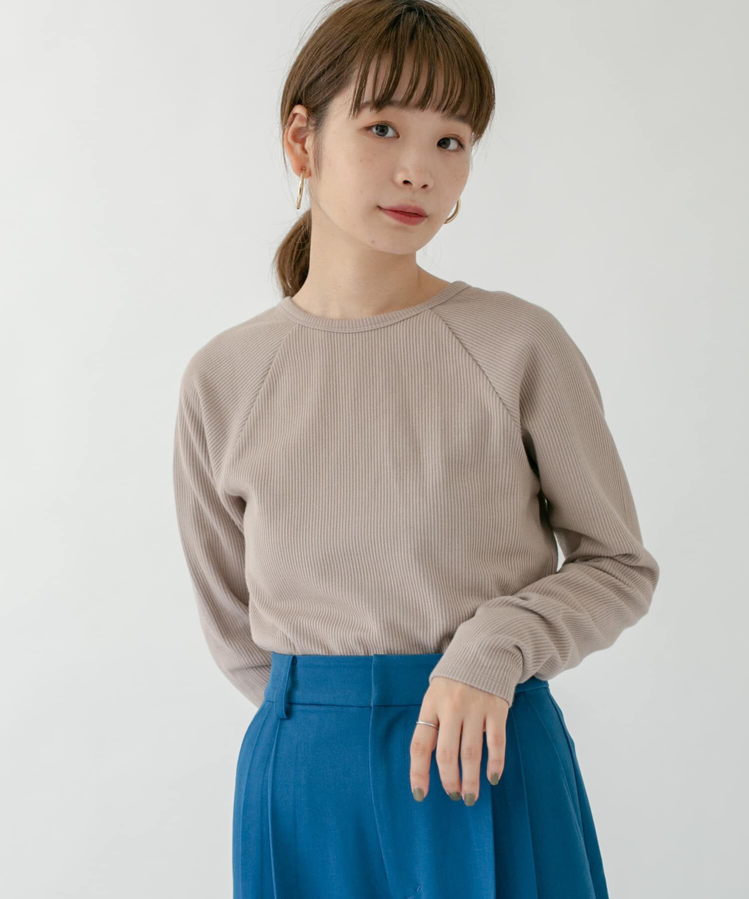  「ラグランラインオープンカットソー」|Tシャツ・カットソー|