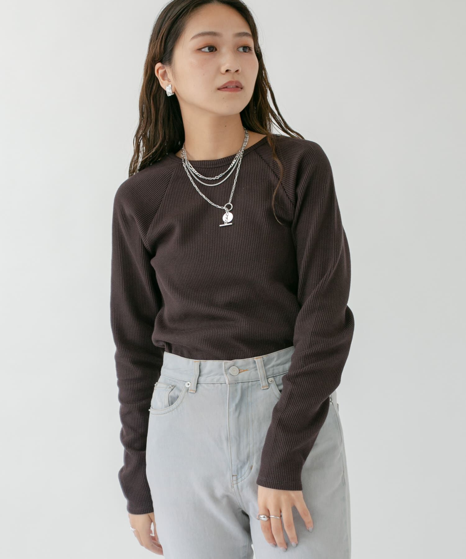  「ラグランラインオープンカットソー」|Tシャツ・カットソー|