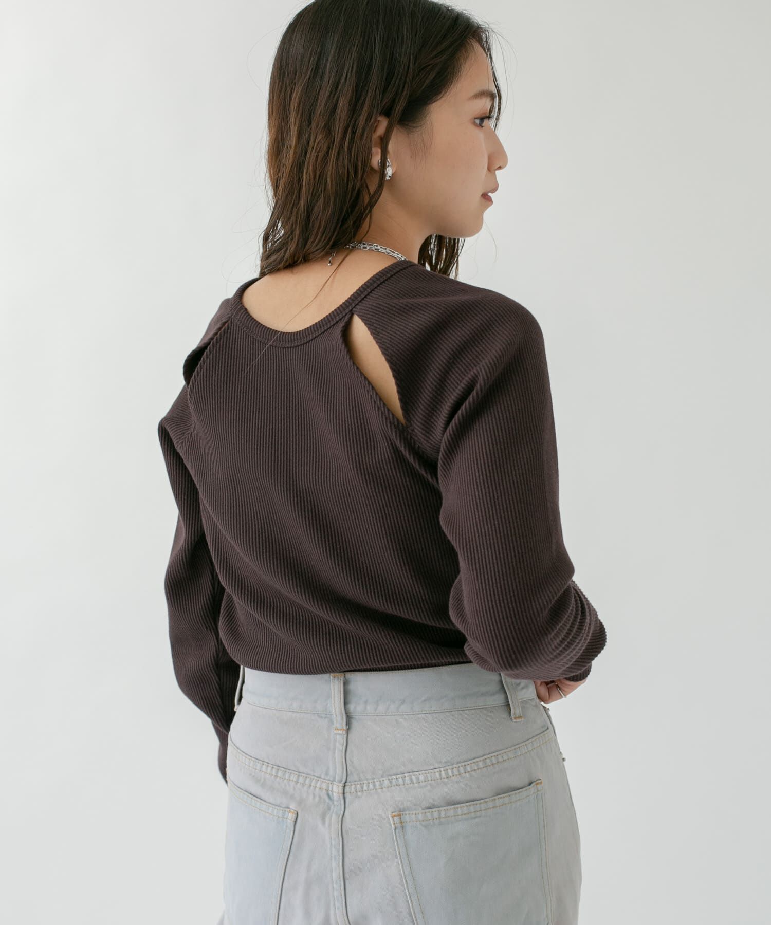  「ラグランラインオープンカットソー」|Tシャツ・カットソー|