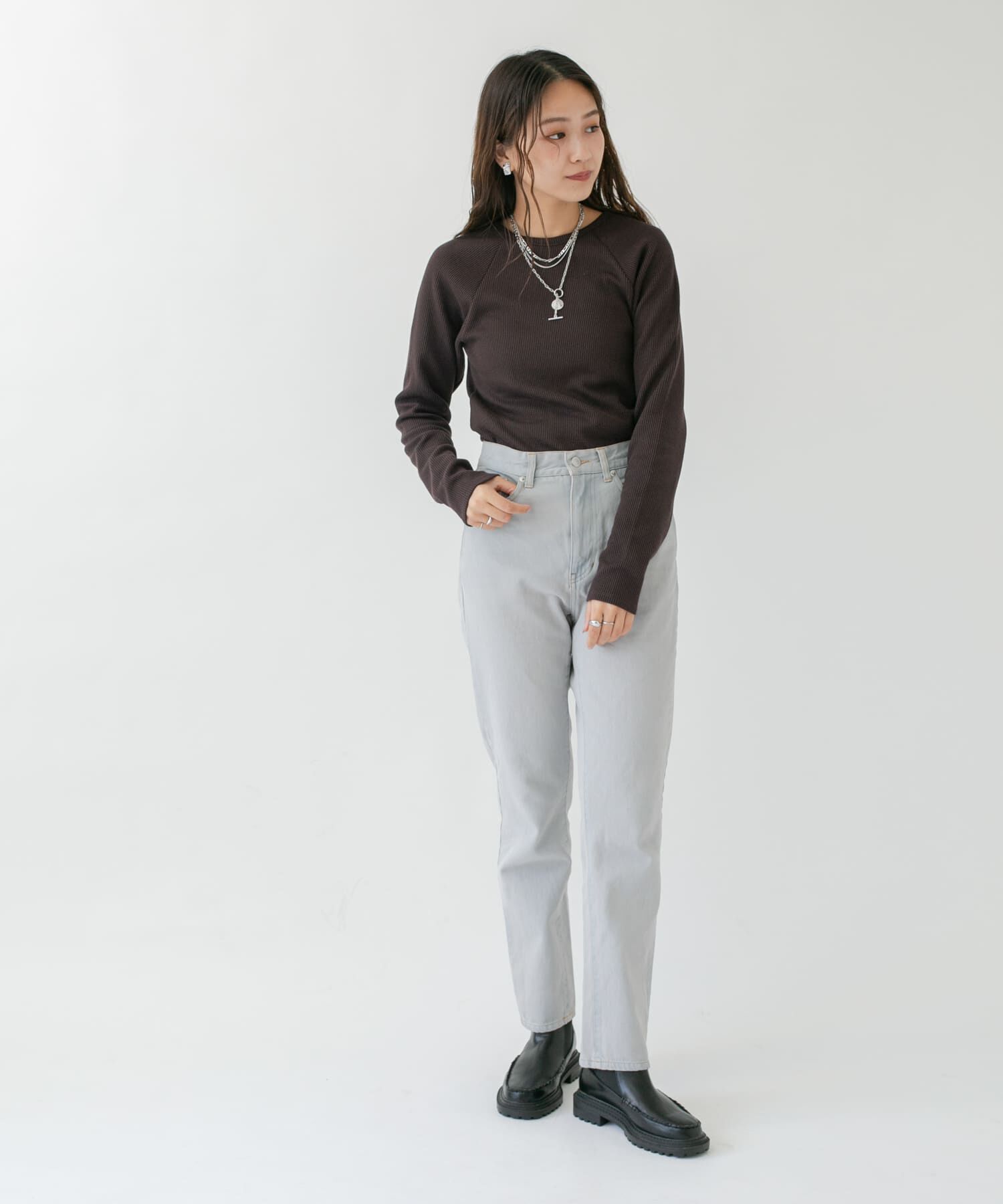  「ラグランラインオープンカットソー」|Tシャツ・カットソー|