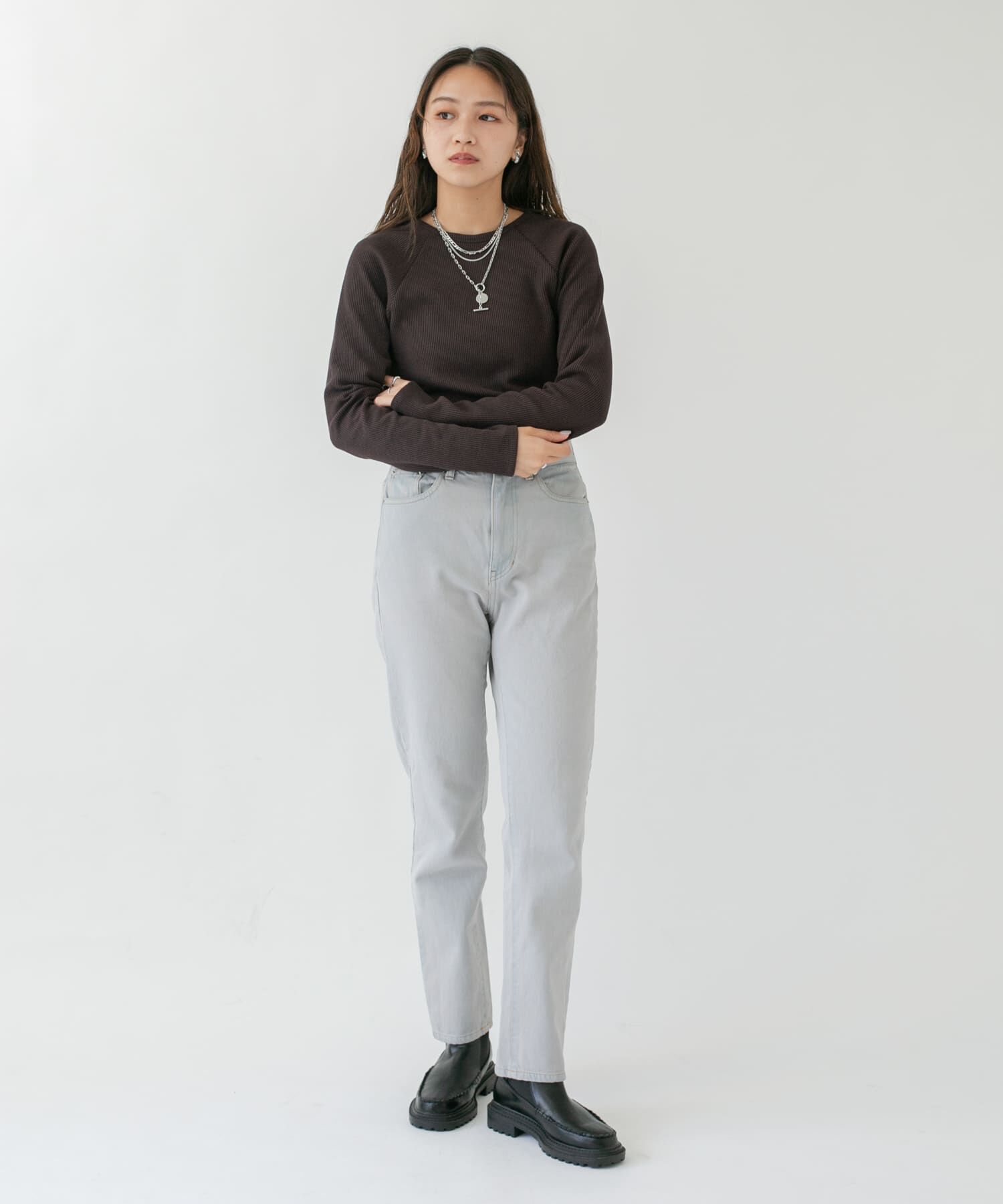  「ラグランラインオープンカットソー」|Tシャツ・カットソー|