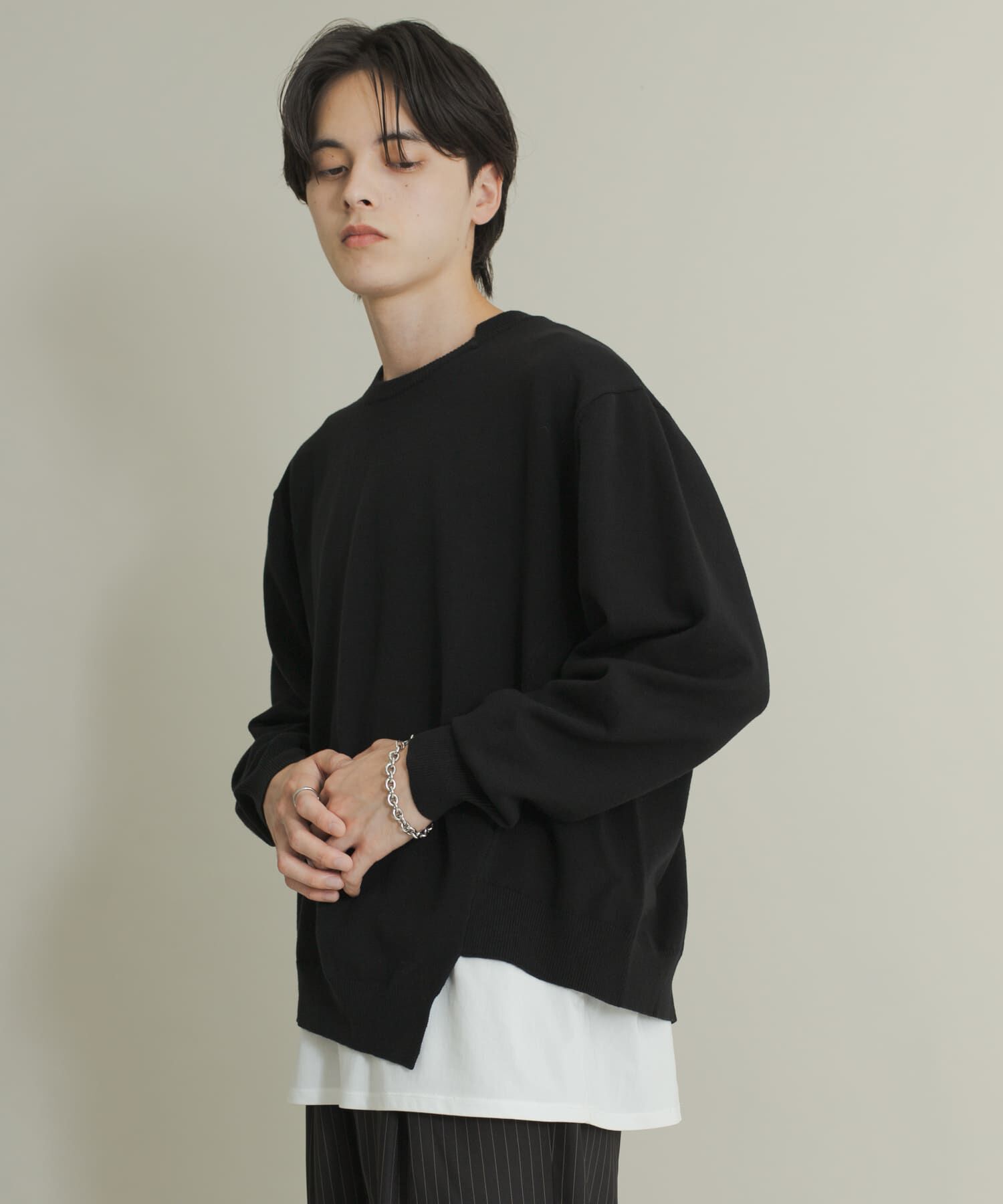 SENSE OF PLACE by URBAN RESEARCH「アシメクルーネックニット」|ニット・セーター|ブラック