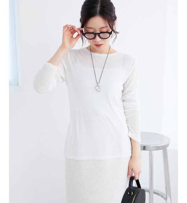 le.coeur blanc「《手洗い可能》シアーリブロングスリーブTシャツ」|Tシャツ・カットソー|