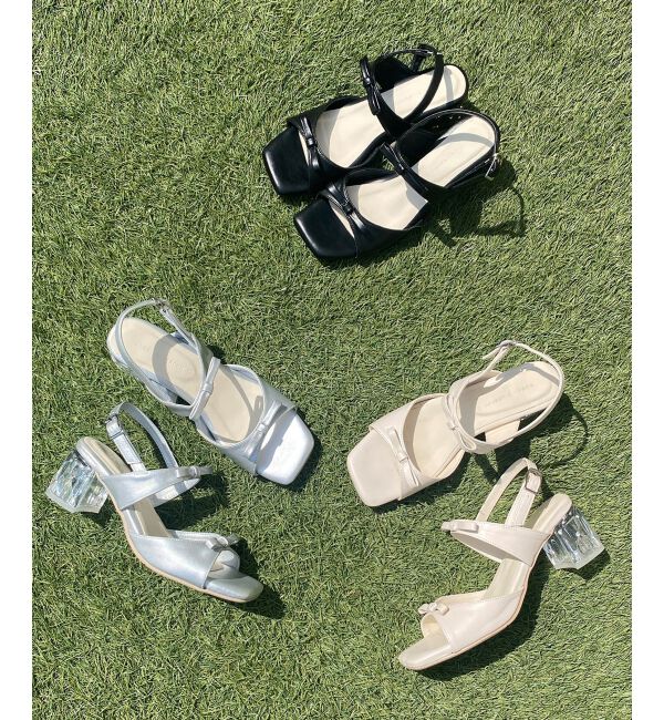  「クリアビジューヒールリボンサンダル」|サンダル|