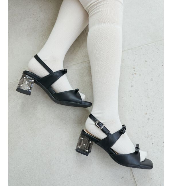  「クリアビジューヒールリボンサンダル」|サンダル|