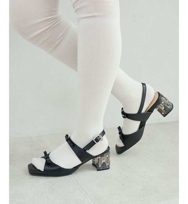  「クリアビジューヒールリボンサンダル」|サンダル|