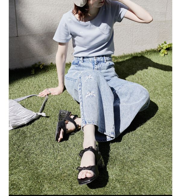  「クリアビジューヒールリボンサンダル」|サンダル|