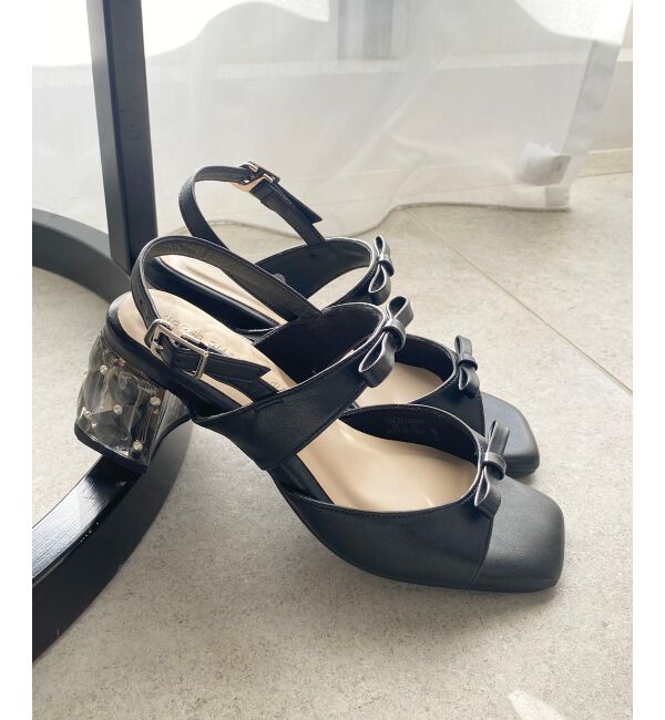  「クリアビジューヒールリボンサンダル」|サンダル|
