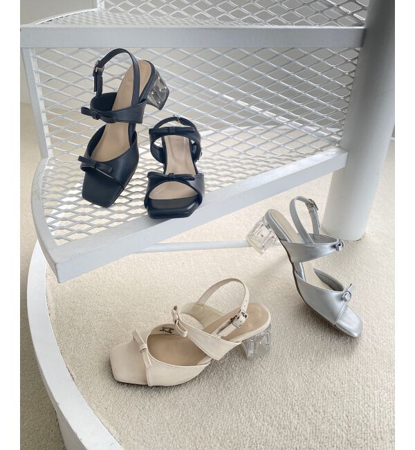  「クリアビジューヒールリボンサンダル」|サンダル|