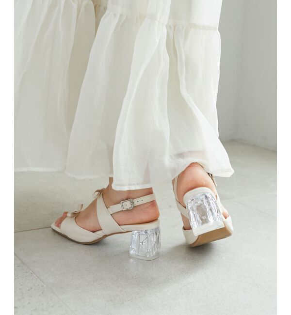  「クリアビジューヒールリボンサンダル」|サンダル|