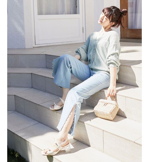  「クリアビジューヒールリボンサンダル」|サンダル|