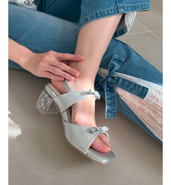  「クリアビジューヒールリボンサンダル」|サンダル|