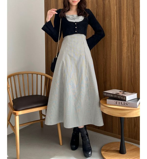  「シャギーカーデセットキャミワンピース」|ワンピース|